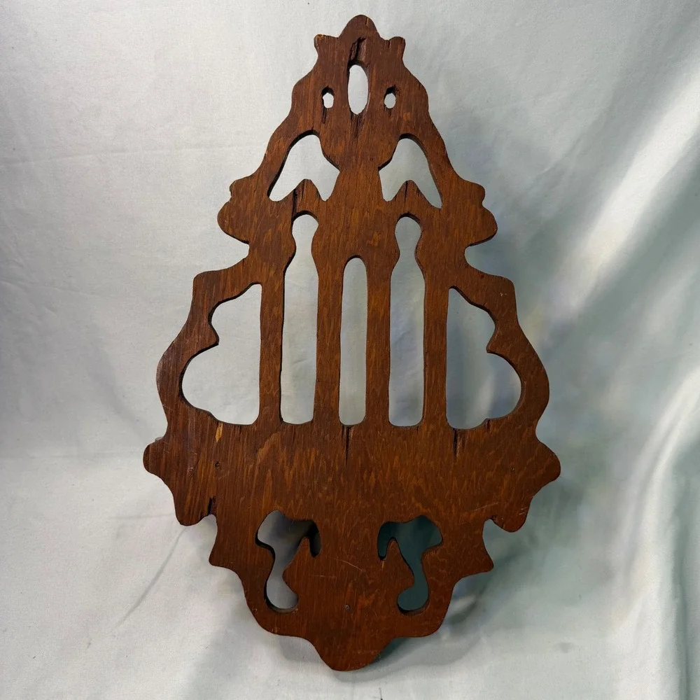 Vintage Ornate Wood Wall Shelf Fretwork Cutout Scalloped Brown Floating Shelf